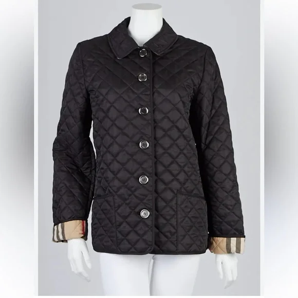 Burberry Black Quilted Authentic Jacket with Signature Check Trim Size XL - Picture 2 of 12